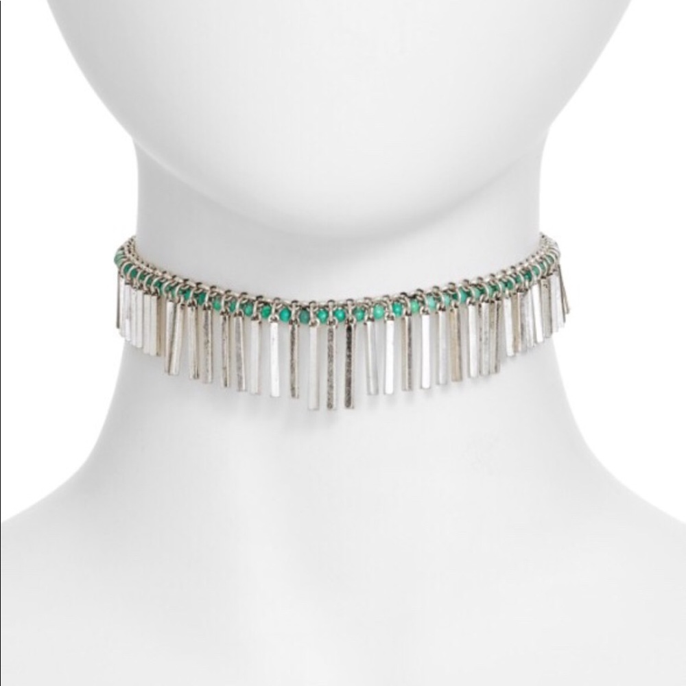 Stone Fringe Choker in Silver and Turquoise